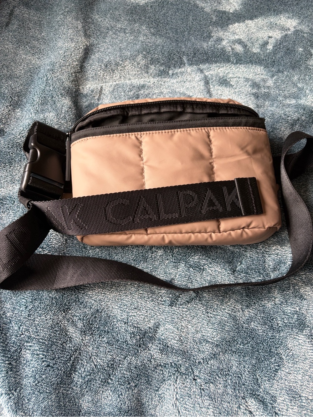 Calpak Men's Quilted Crossbody Belt Bag in Taupe with Black Strap